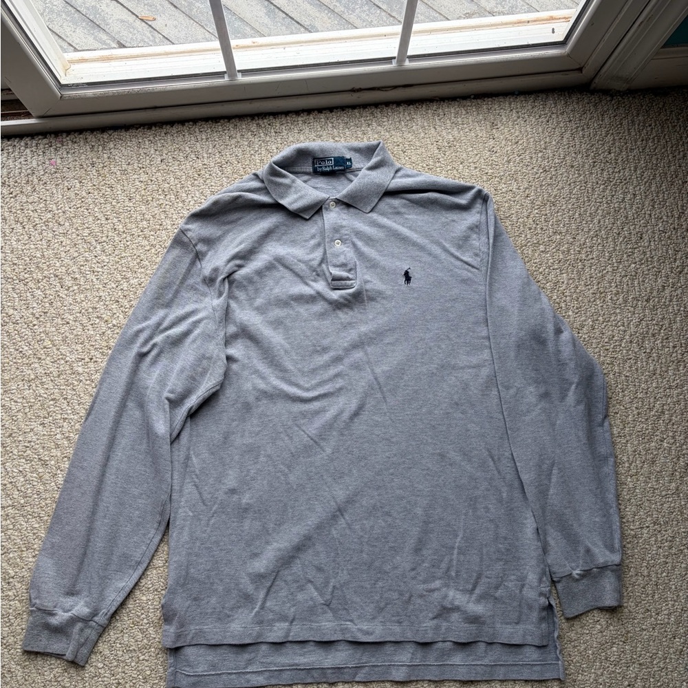 Vintage Polo by Ralph Lauren Gray Long Sleeve Polo Shirt. Size XL.